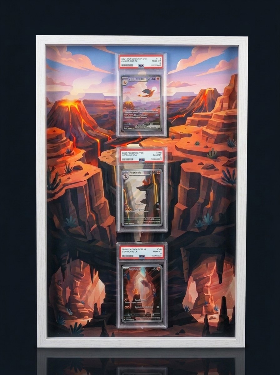 Cadre immersif 30 × 45 cm — Trio Dracaufeu