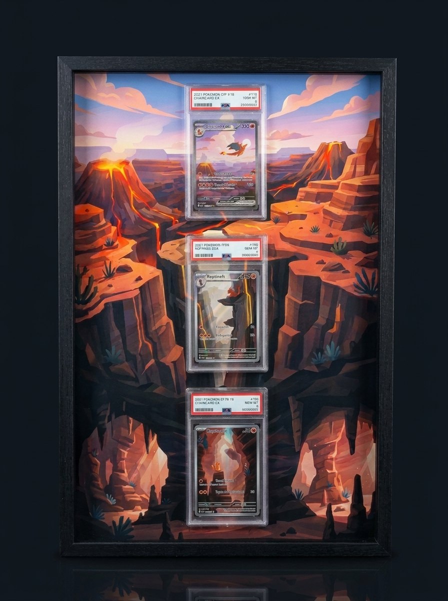 Cadre immersif 30 × 45 cm — Trio Dracaufeu